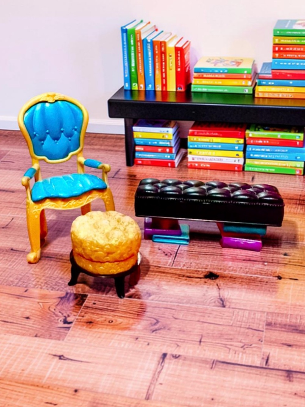 Ever After High Doll Furniture ( Chair & gold Ottoman @ black ottoman) Vintage